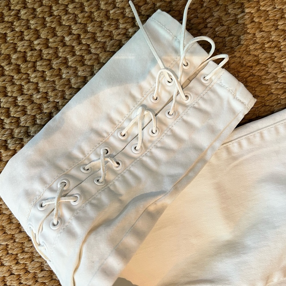 White Zara Canvas waxed jeans.